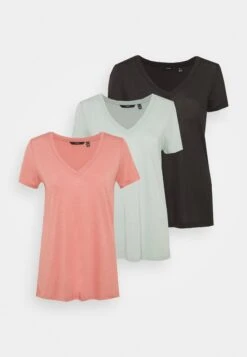 Vero Moda Tall Vmspicy V Neck 3 Pack - T-Shirt Basique - Black/Jadeite/Old Rose