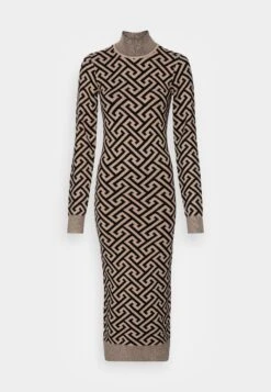 Vero Moda Tall Vmaria High Neck Calf Dress - Robe Pull - Black/Silver Mink Coloured