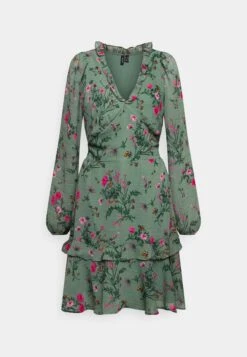 Vero Moda Tall Vmrosa V-Neck Short Dress - Robe De Jour - Laurel Wreath/Pink Yarrow