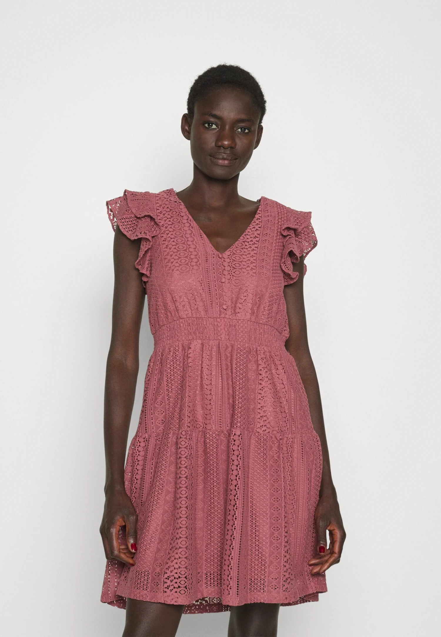 Vero Moda Tall Vmhoney Vneck Short Dress - Robe Chemise - Rose Brown