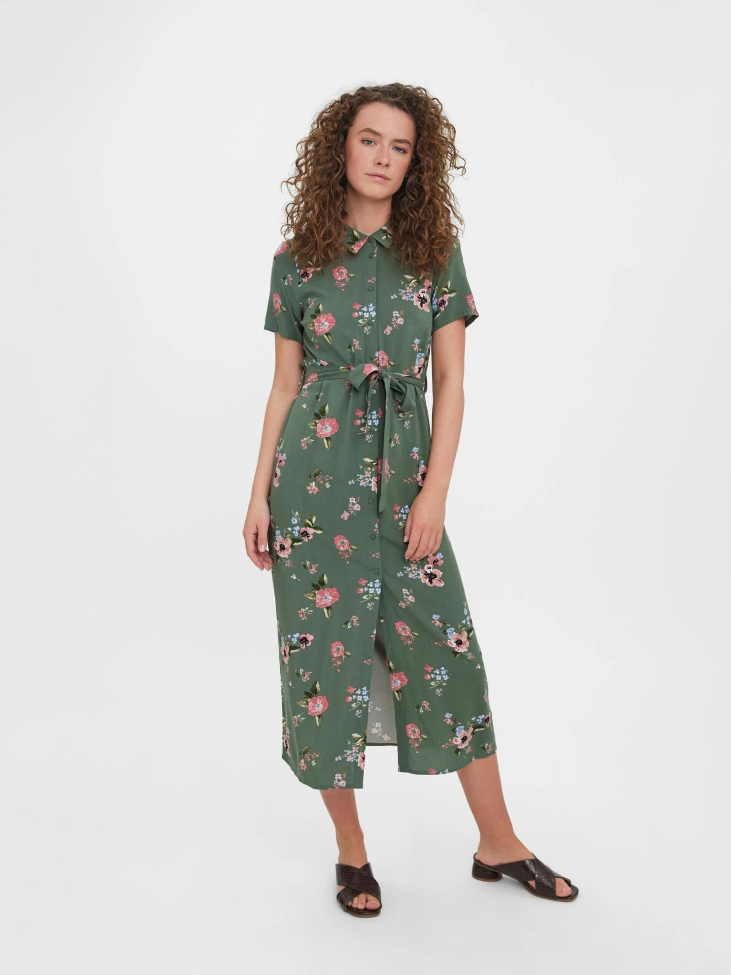 Vero Moda Tall Robes Fluides Robe-chemise Femme Kaki / Vert Foncé – Image 5