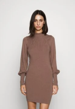 Vero Moda Tall Vmhollykarispuff Highneck Dress - Robe Pull - Brown Lentil