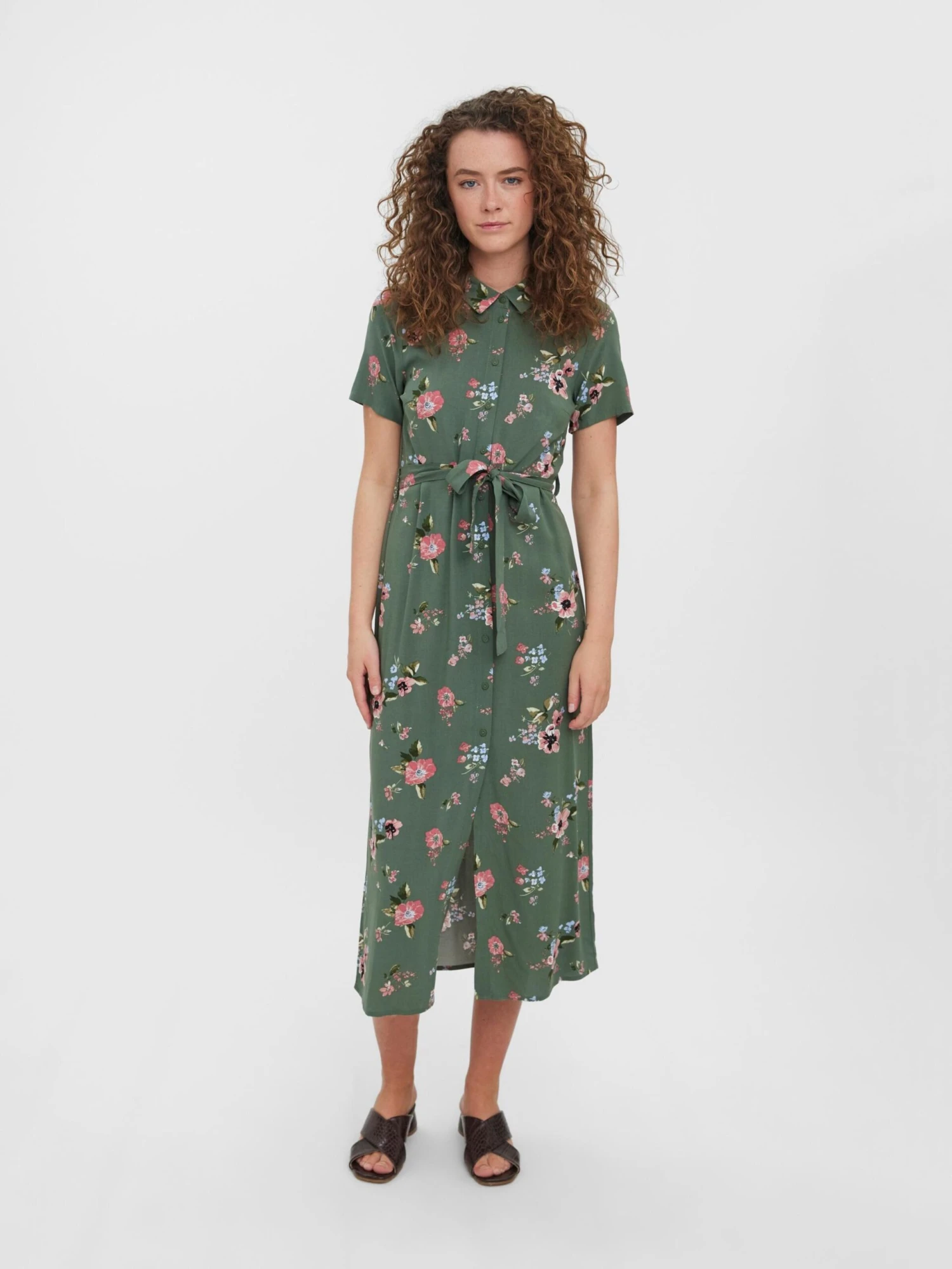 Vero Moda Tall Robes Fluides Robe-chemise Femme Kaki / Vert Foncé – Image 4